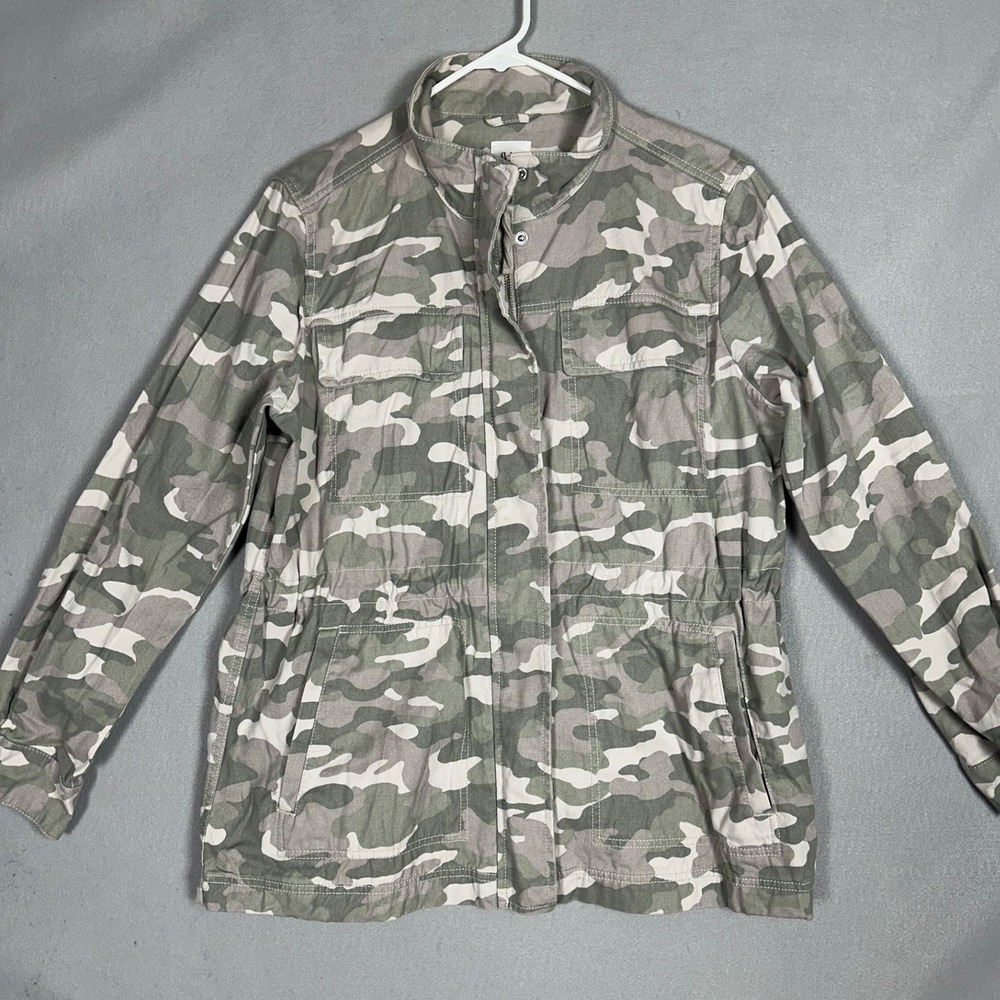 GAP Field Jacket Womens Large Green Camo Utility Full Zip Military Outdoor EUC